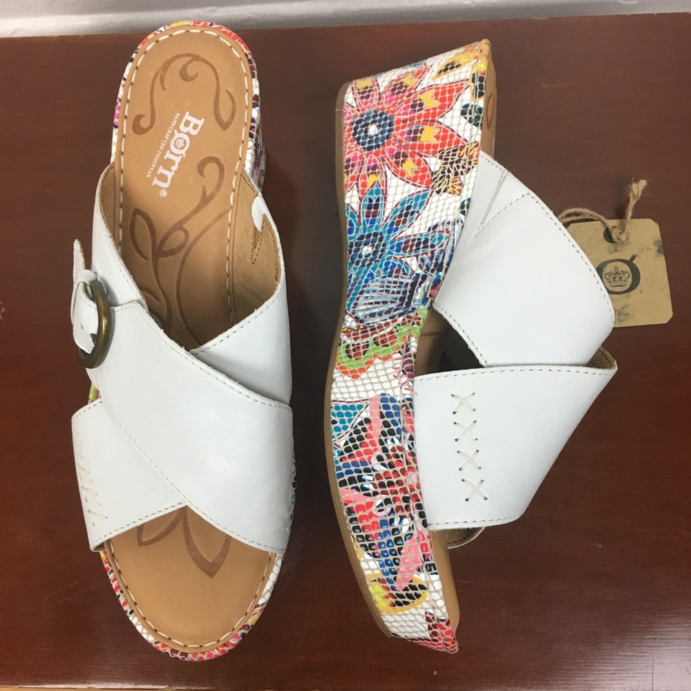 Born White Leather Mosaic Wedge Platform Sandals